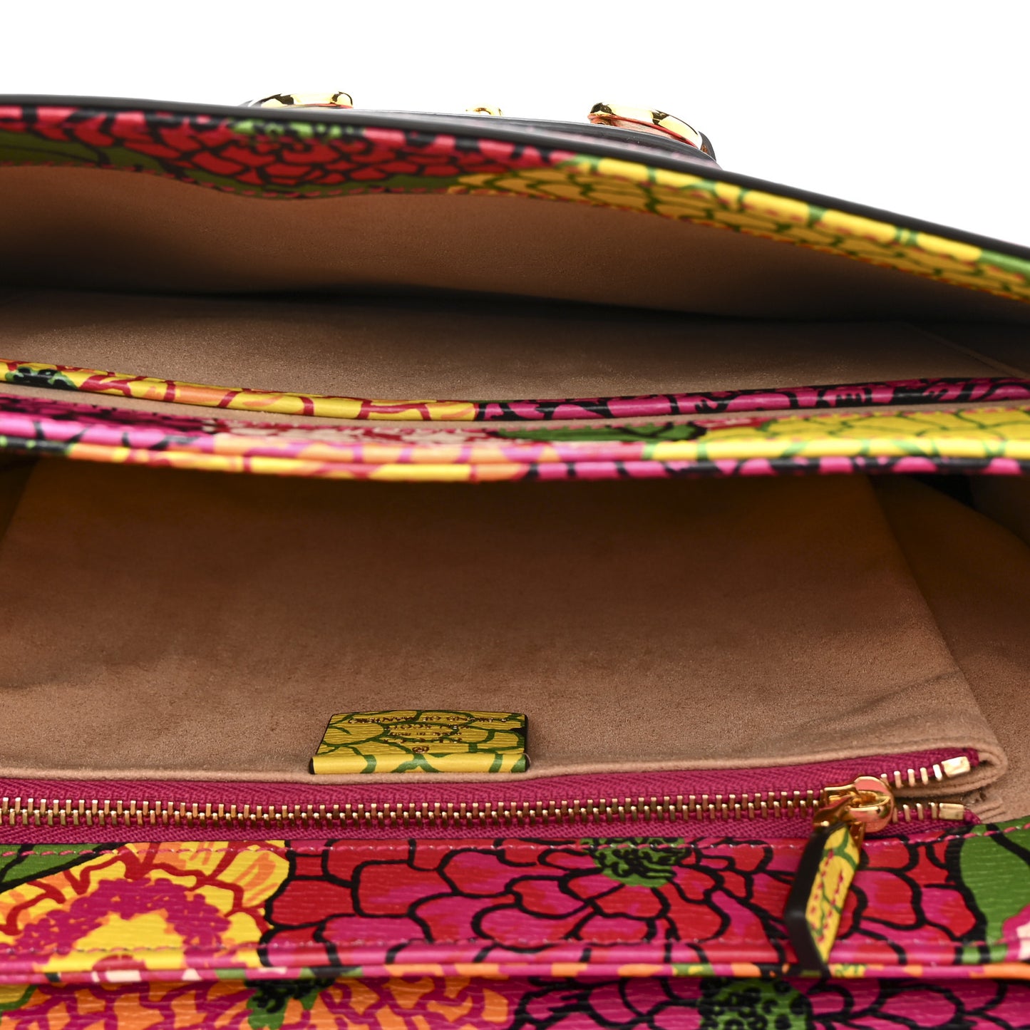 X KEN SCOTT New Shangai Calfskin Pomponica Print Horsebit 1955 Shoulder Bag Multicolor Fuxia Pompon