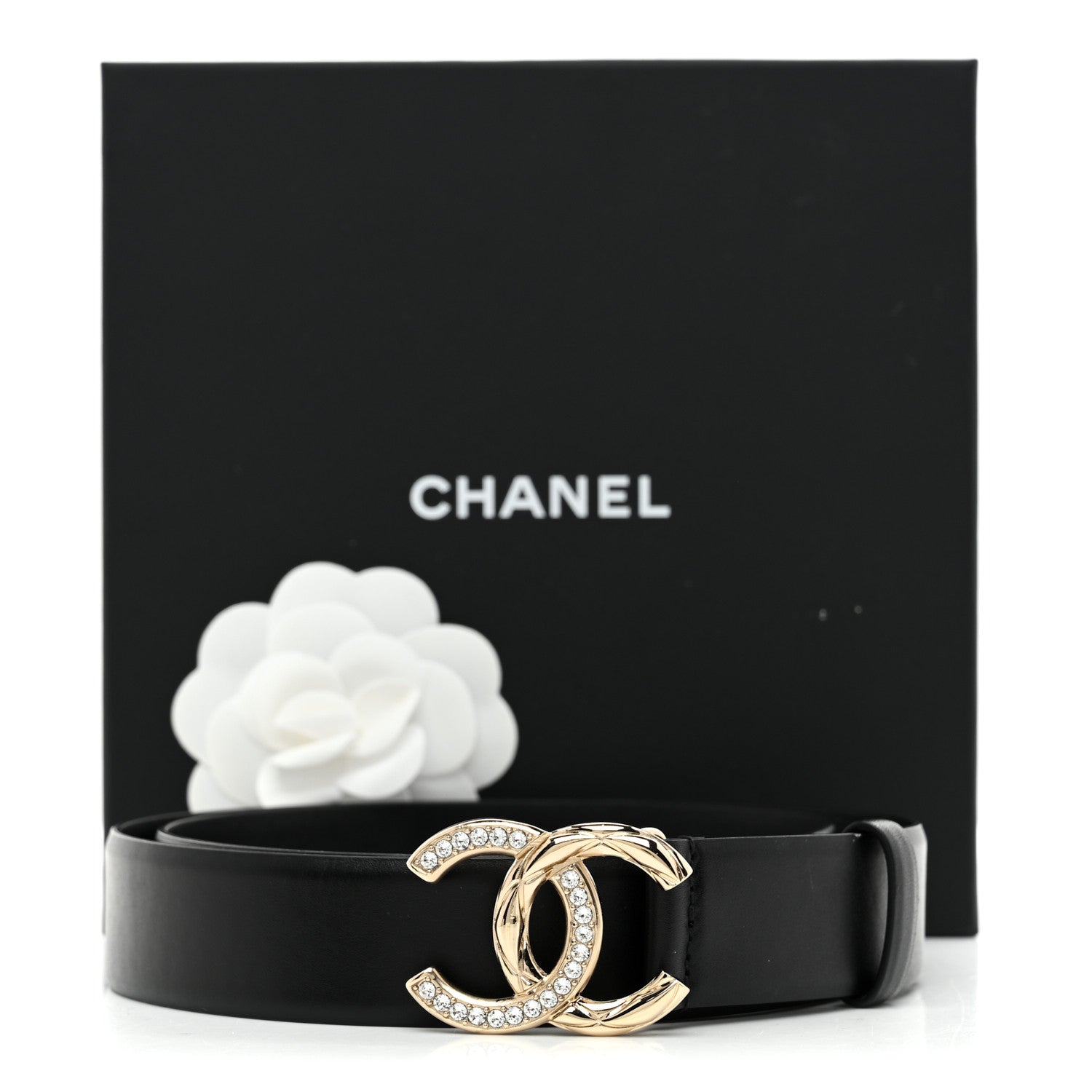 Chanel Calfskin Crystal Metal Quilted CC Belt 90 36 Black 6 of 6