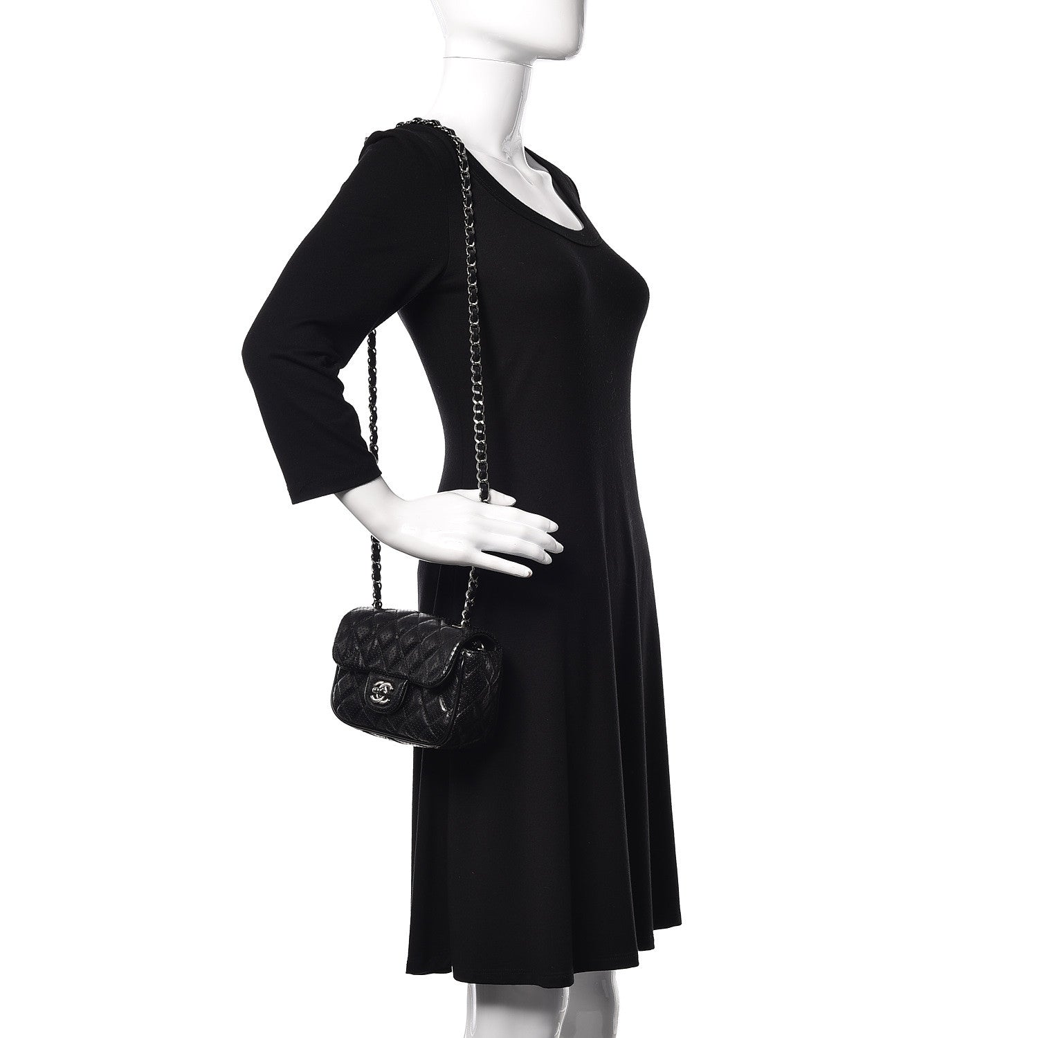 Chanel Lambskin Perforated Mini Rectangular Flap Black 2 of 9
