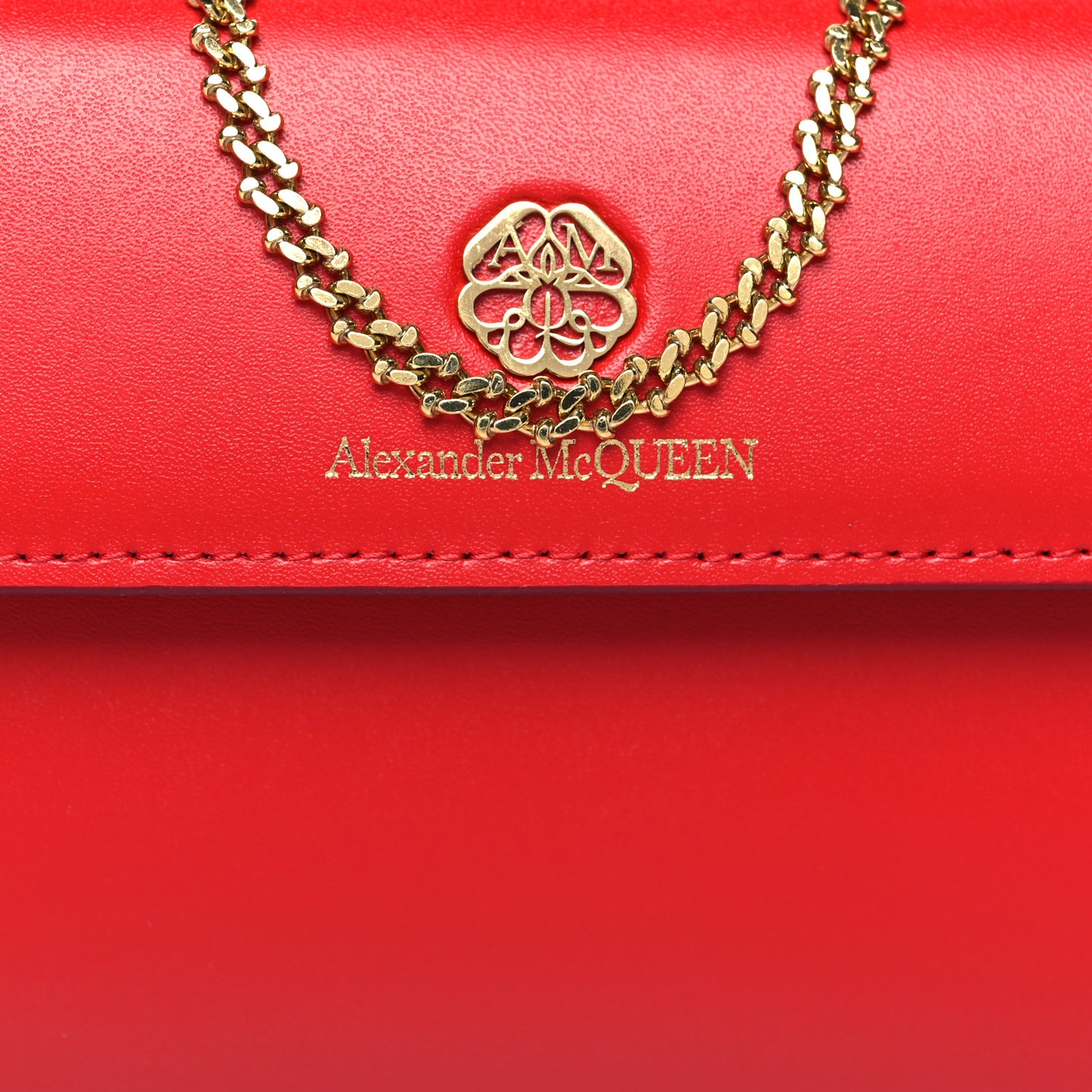 Calfskin Wallet on Chain Red