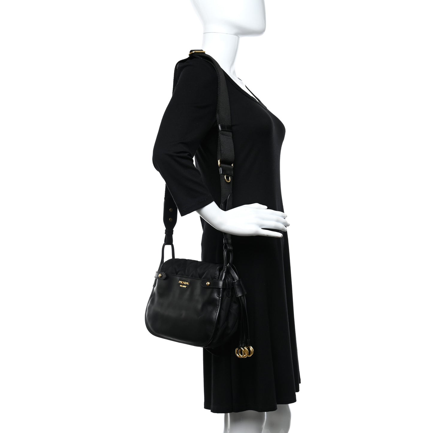 Tessuto Nylon City Calfskin Quilted Crossbody Black