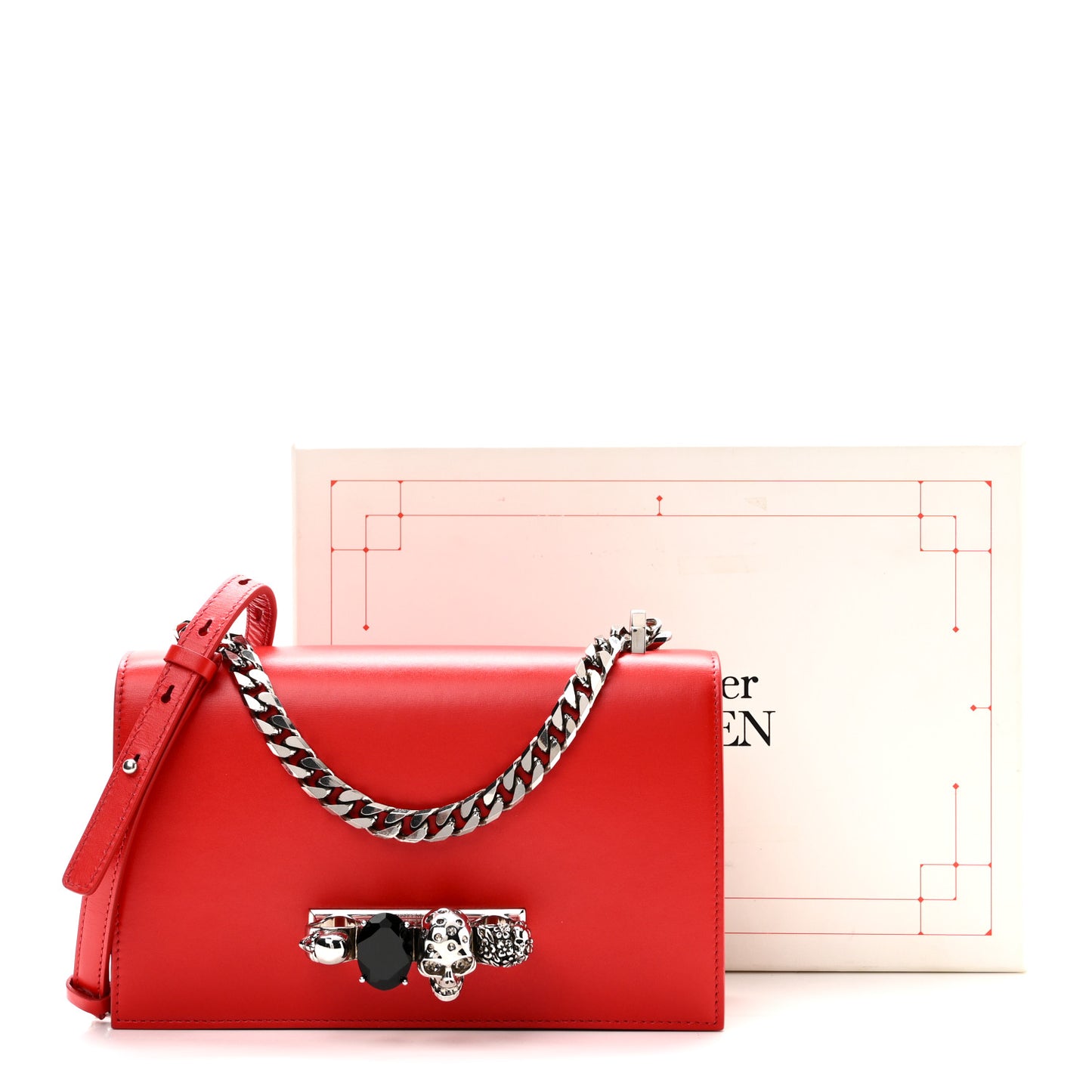 Calfskin Jeweled Knuckle Satchel Love Red