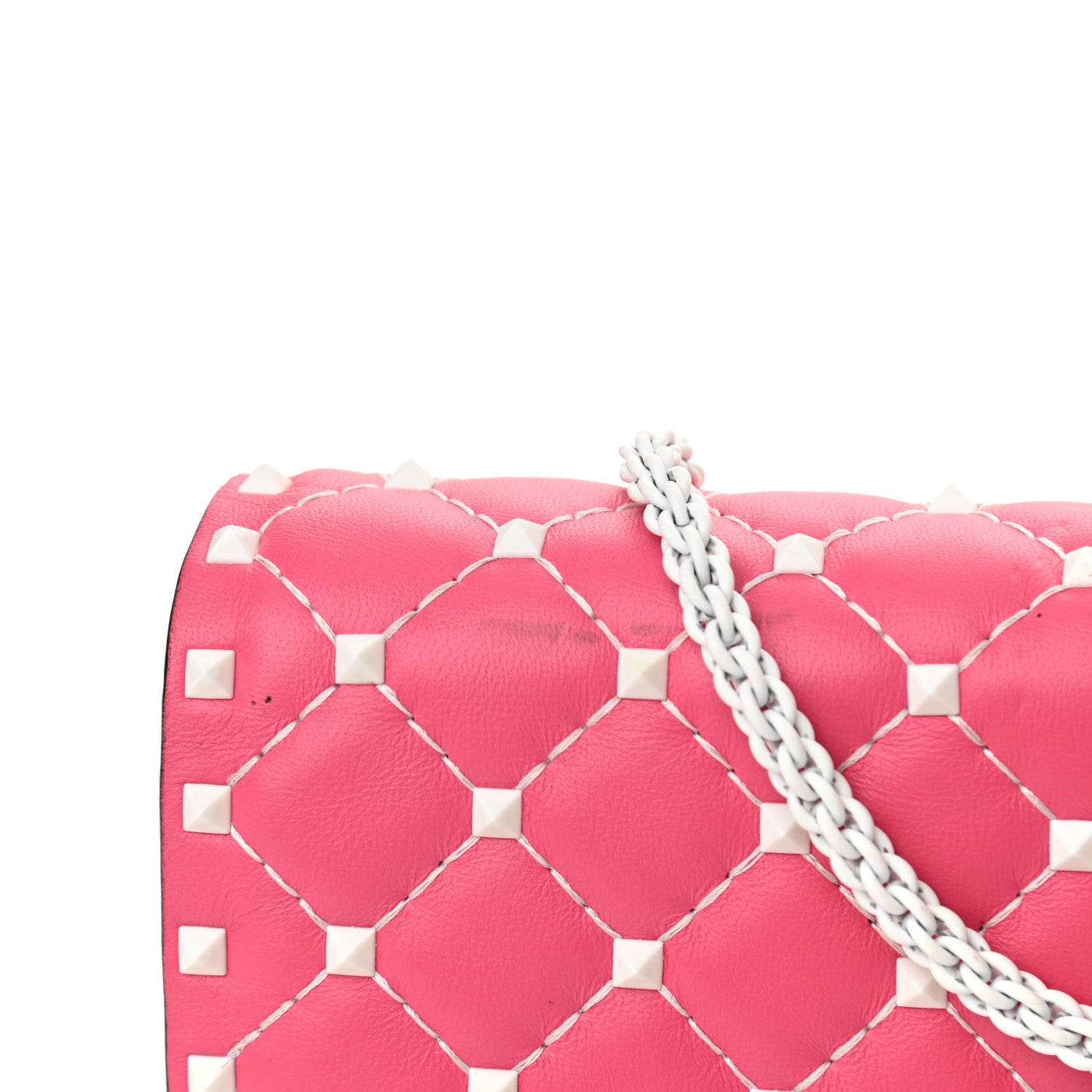 Valentino Garavani Lambskin Free Rockstud Spike Wallet On Chain Shadow Pink 10 of 11