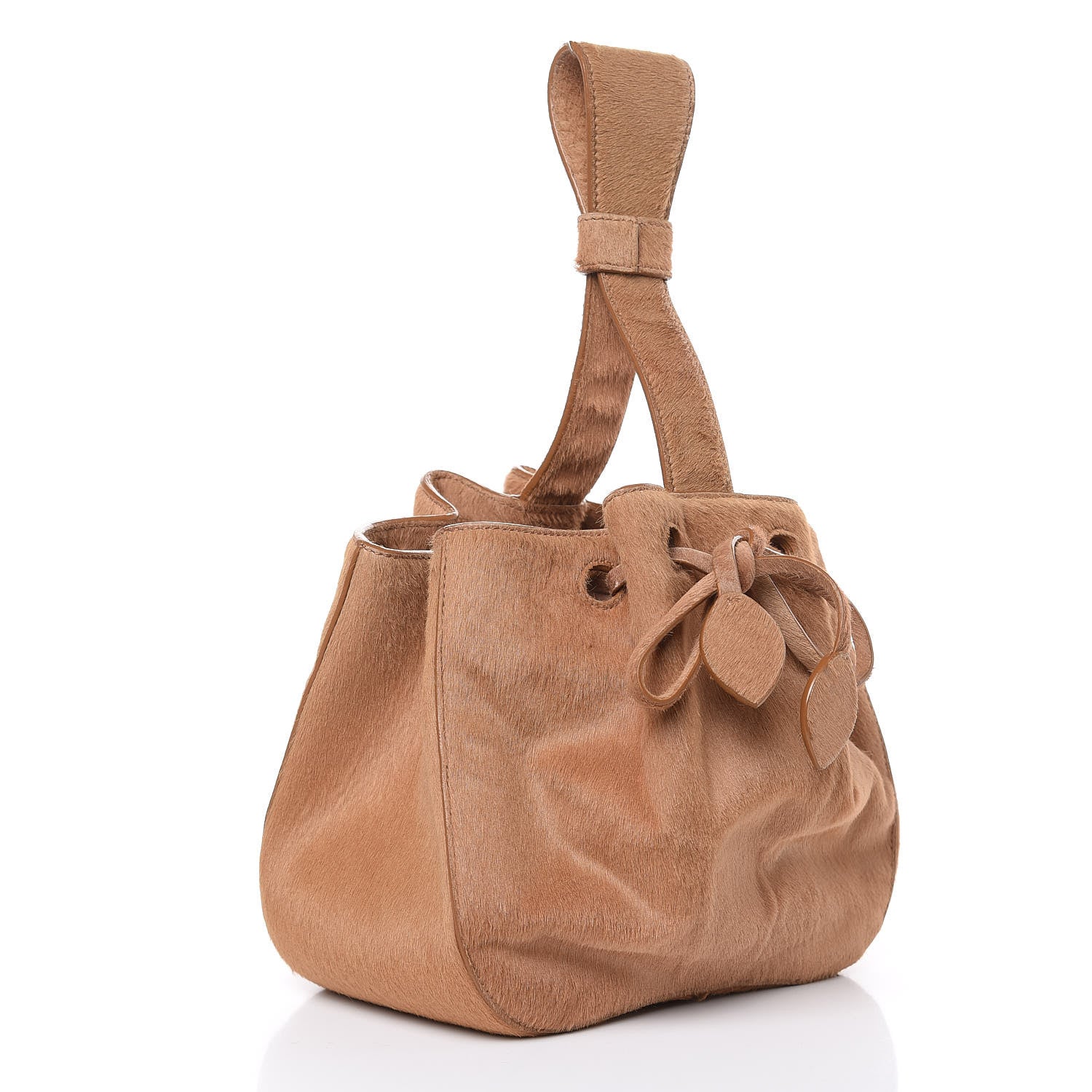 Alaia Calf Hair Bucket Bag Wristlet Camel 3 of 9