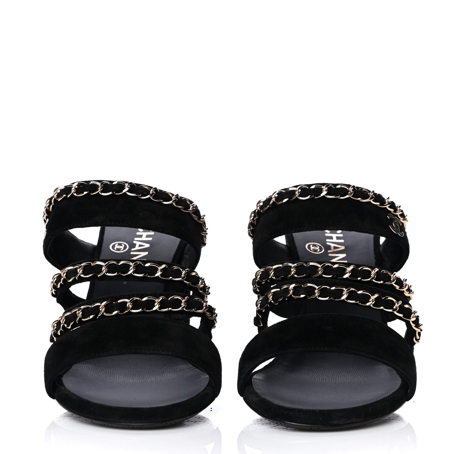 Velvet Chain CC Mule Sandals 37.5 Black