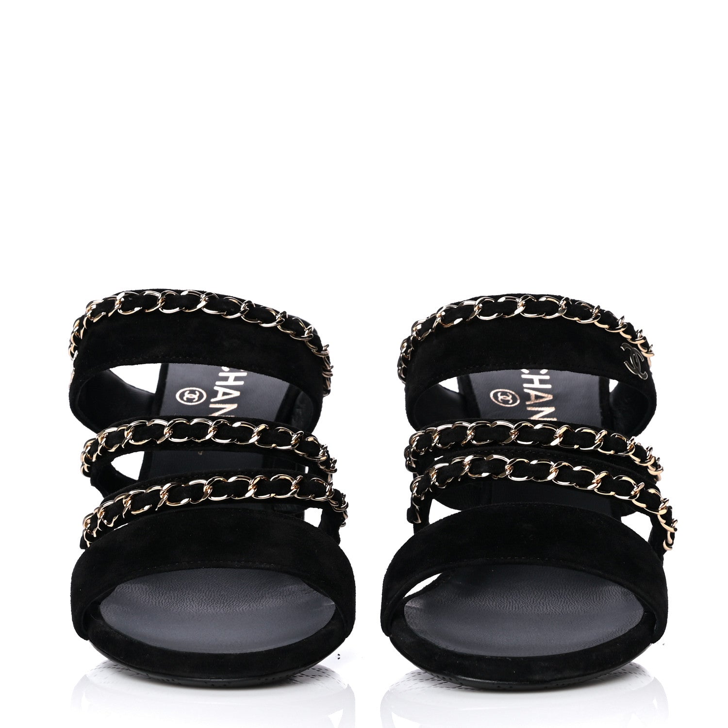Chanel Velvet Chain CC Mule Sandals 37.5 Black 2 of 7