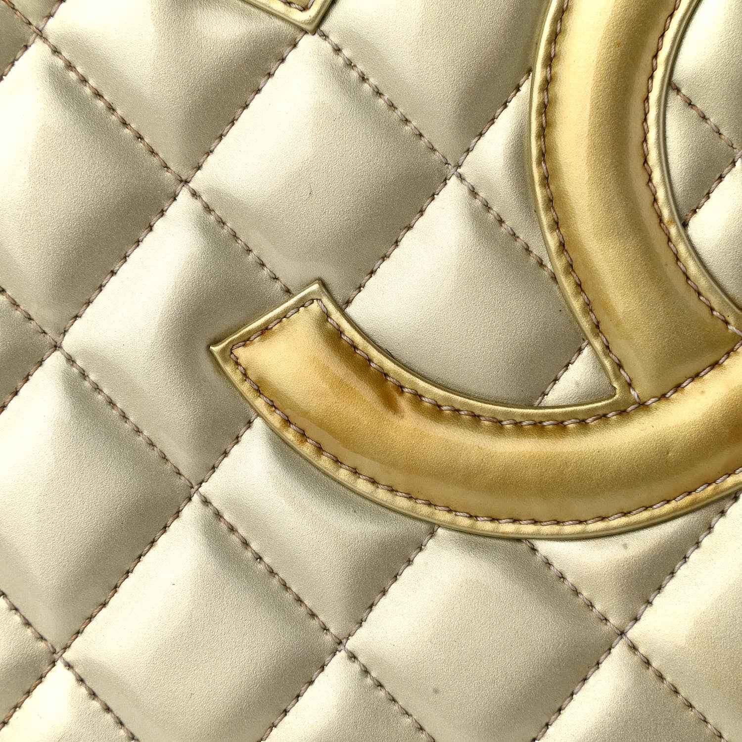Chanel Patent Quilted Grand Shopping Tote GST Silver Gold 21 of 24