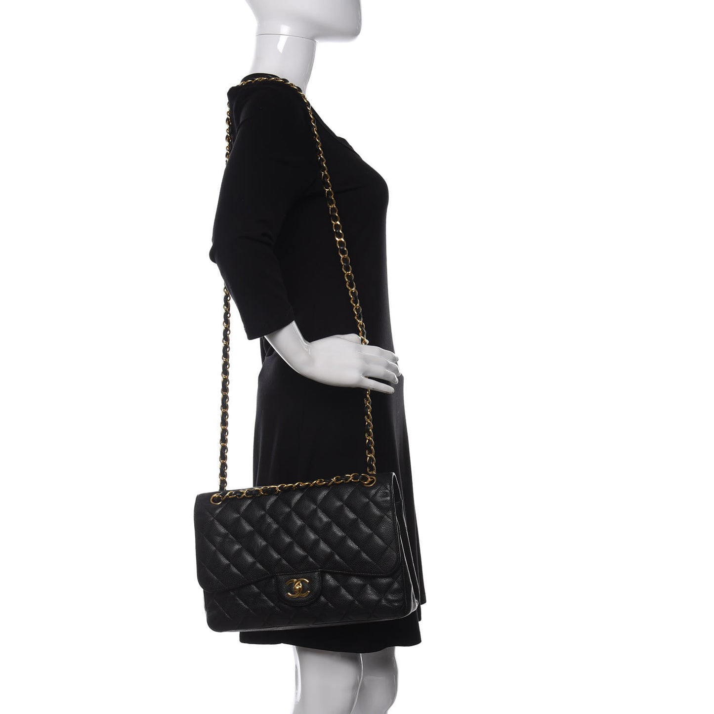 Caviar Quilted Jumbo Double Flap Black