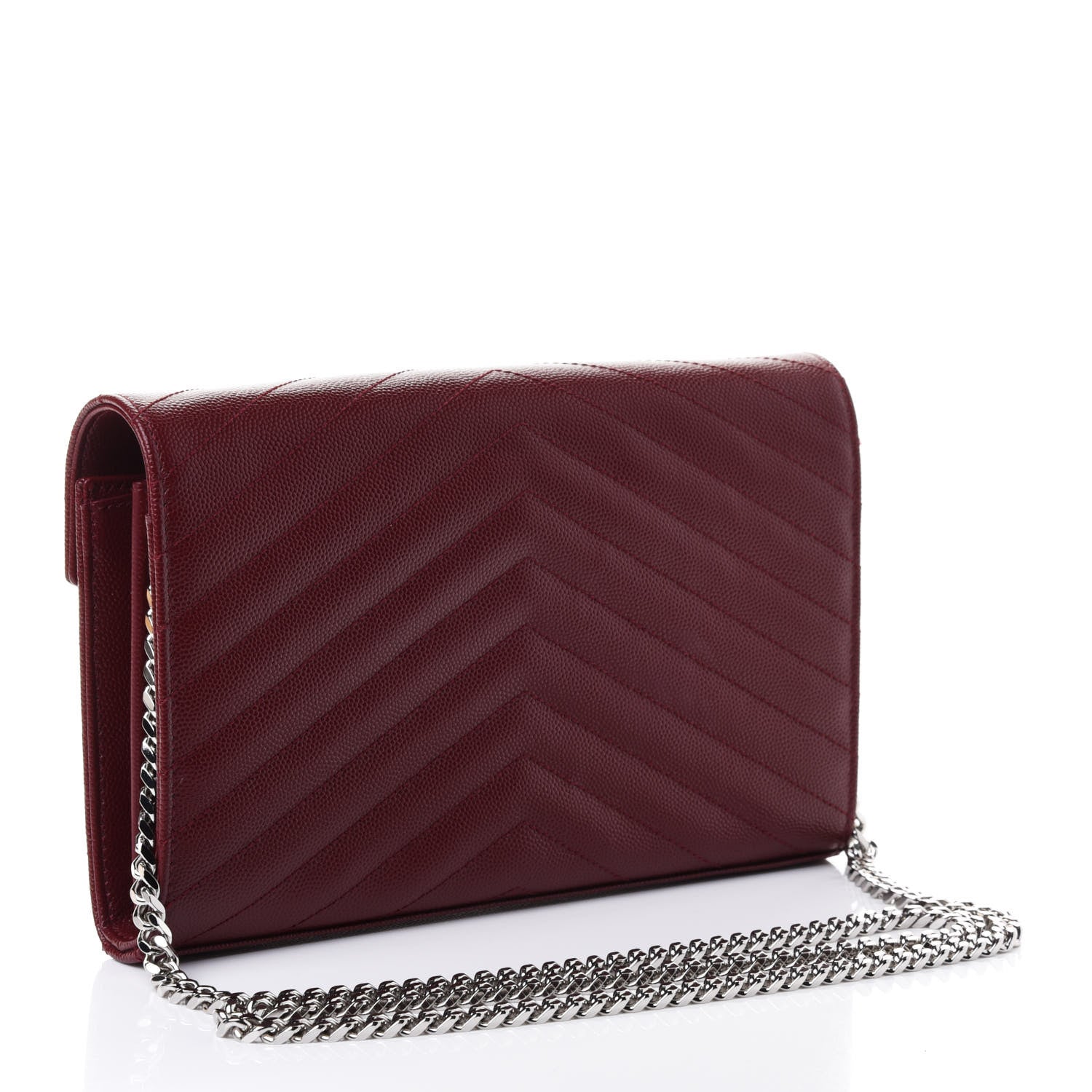 Saint Laurent Grain De Poudre Matelasse Chevron Monogram Chain Wallet Palissandre 2 of 4