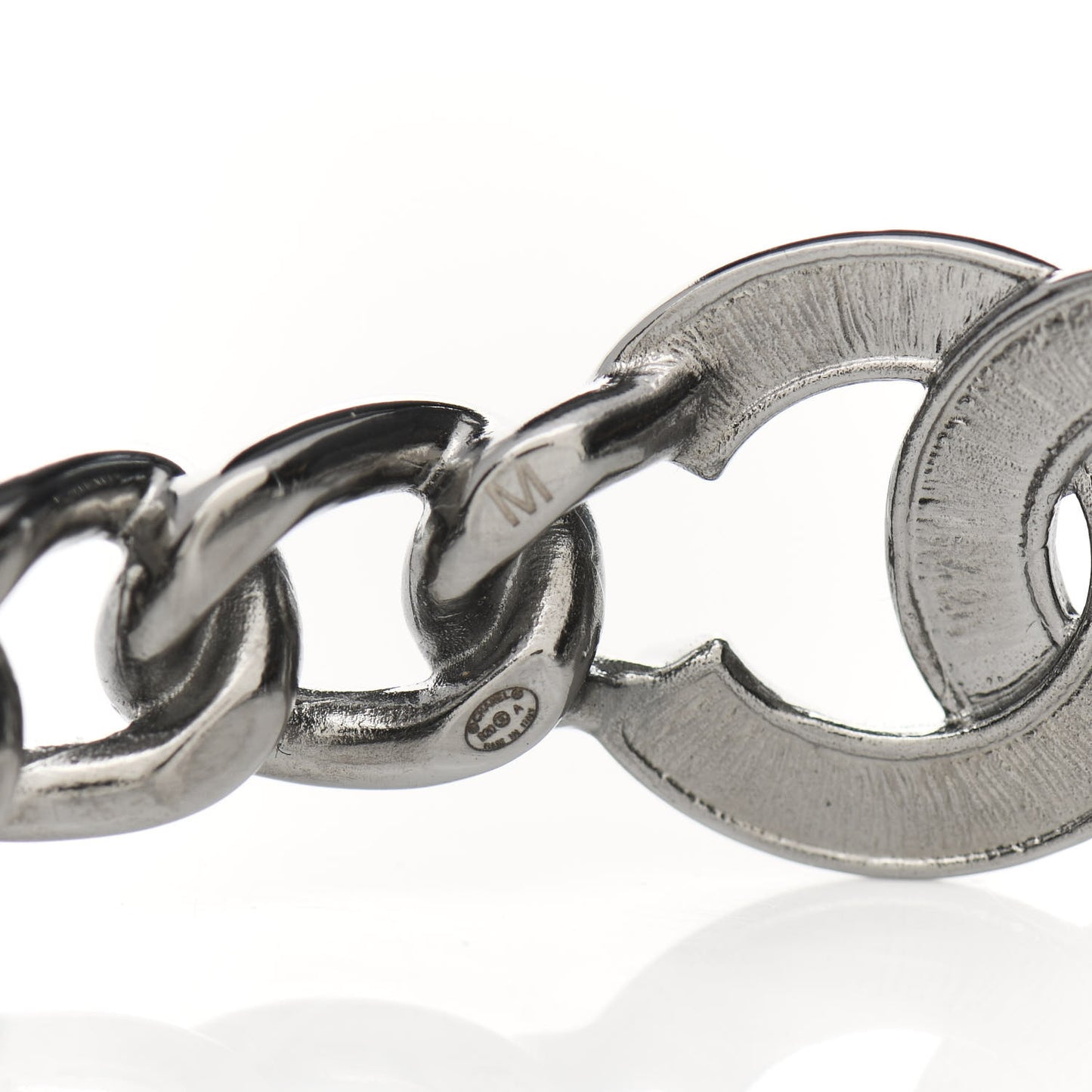 Metal Crystal Pearl Chain Mania CC Cuff Bracelet M Ruthenium