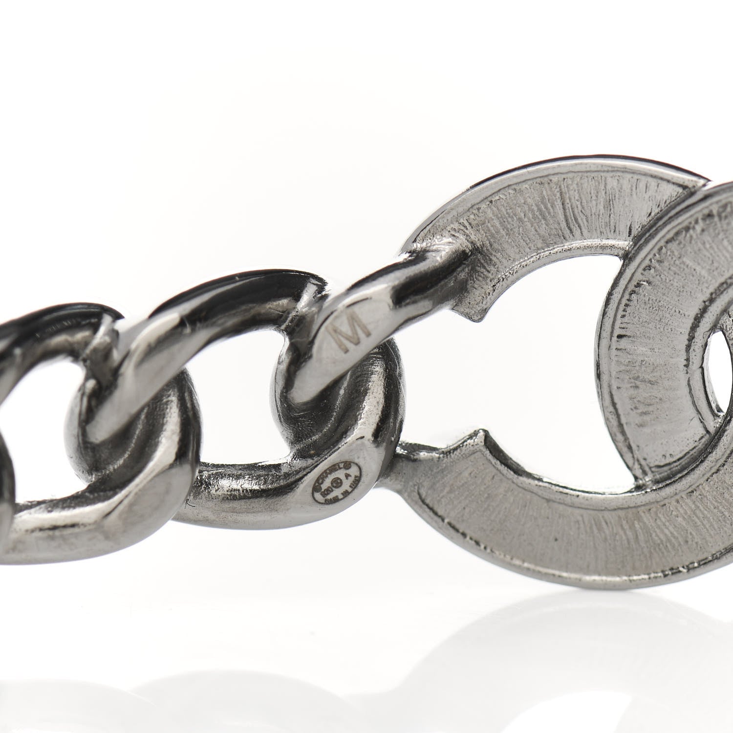 Chanel Metal Crystal Pearl Chain Mania CC Cuff Bracelet M Ruthenium 3 of 3
