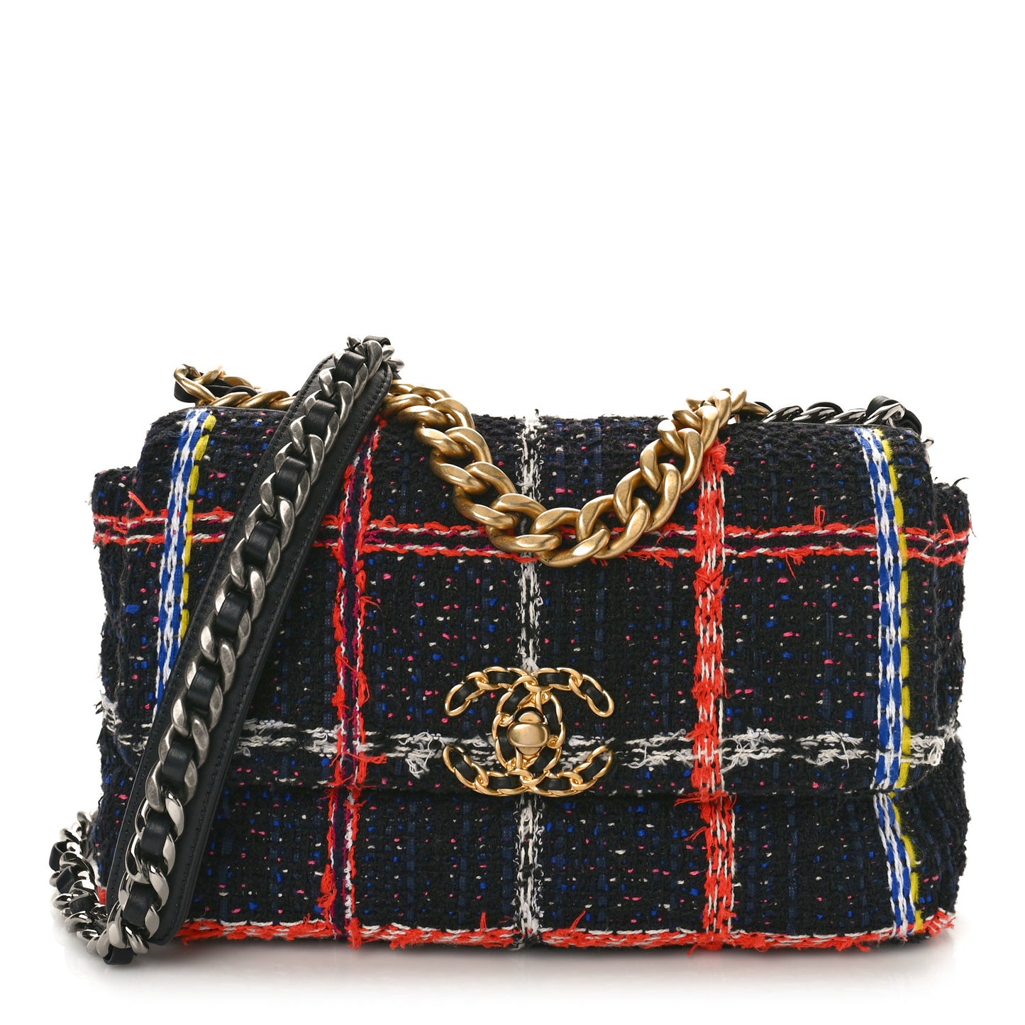 Tweed Quilted Medium Chanel 19 Flap Black Multicolor