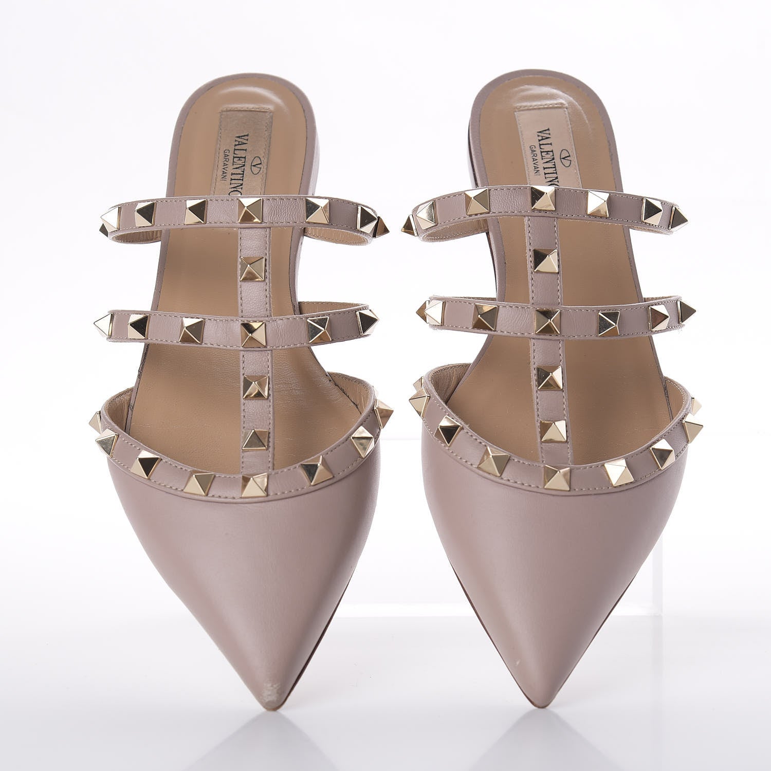Valentino Garavani Nappa Rockstud Flat Cage Mules 36.5 Poudre 5 of 11
