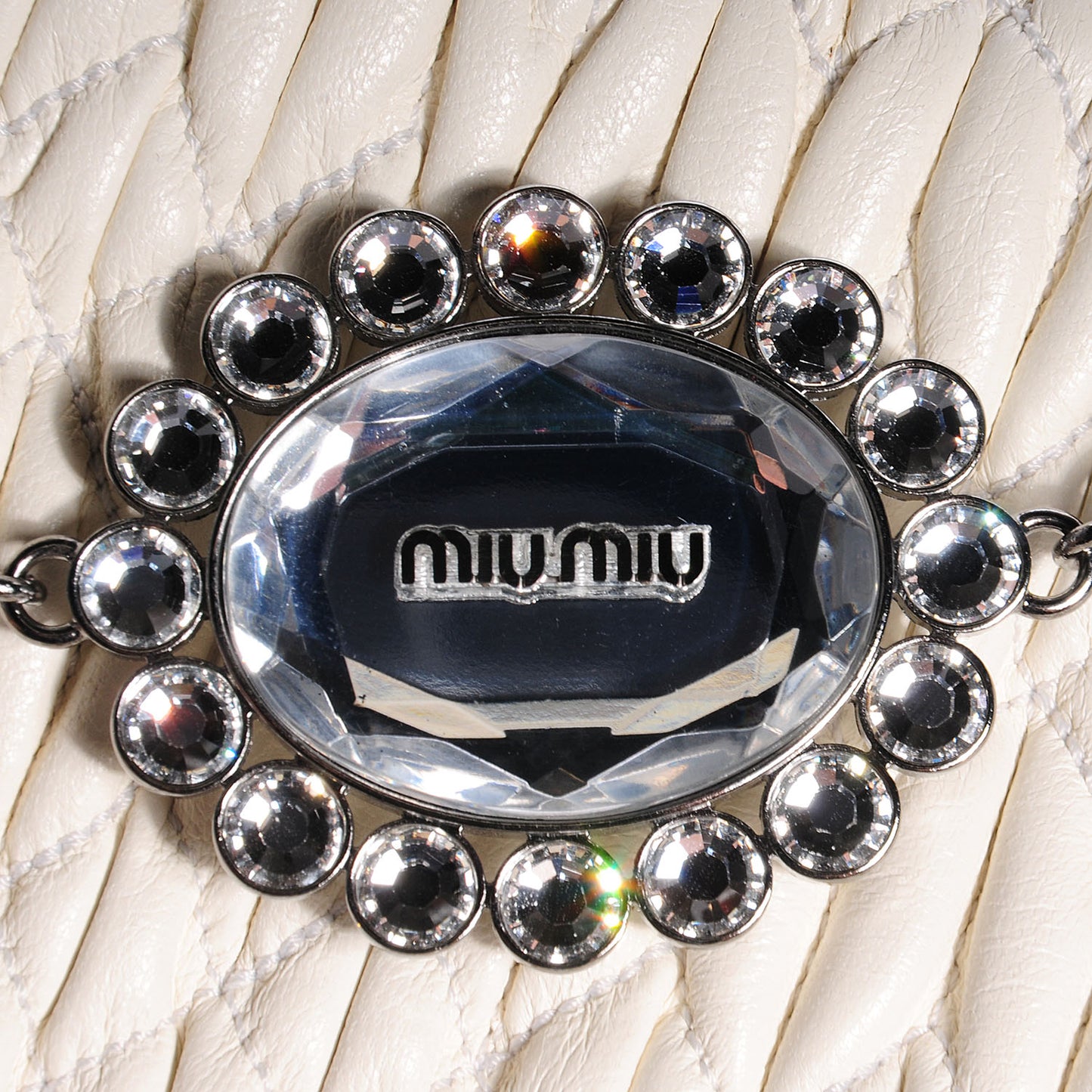 Nappa Matelasse Crystal Flap Clutch White