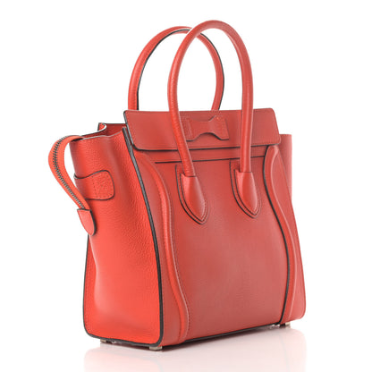 Celine Drummed Calfskin Micro Luggage Vermillion 2 of 6
