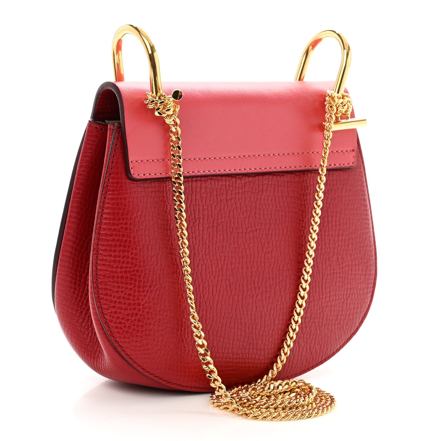 Grained Calfskin Lambskin Mini Bi-Color Drew Shoulder Bag Red