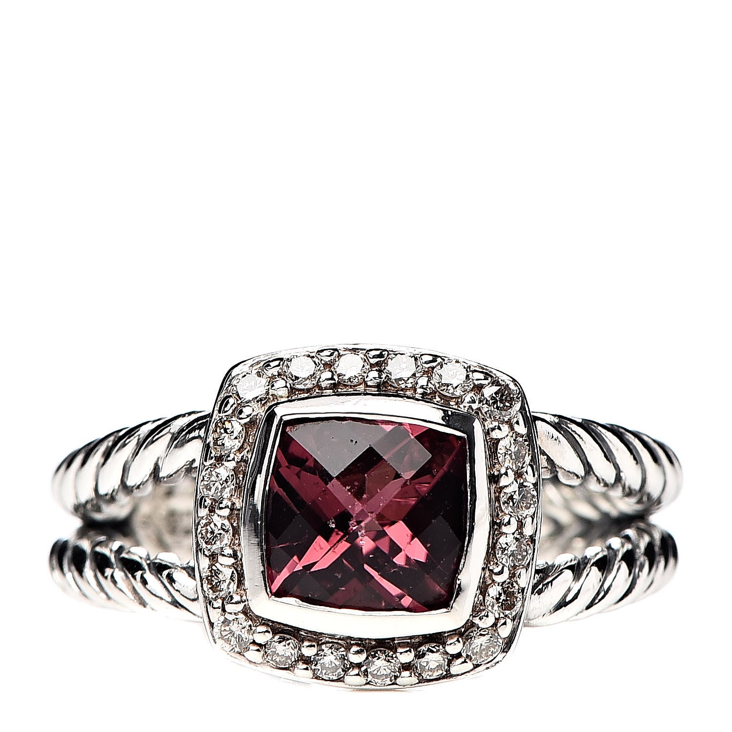 David Yurman Sterling Silver Diamond Garnet 7mm Petite Albion Ring 50 5.5 1 of 4