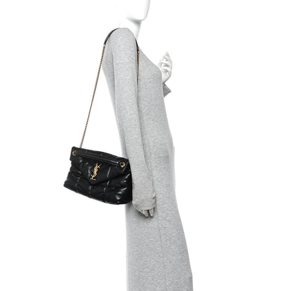 Saint Laurent Lambskin Quilted Small Loulou Puffer Monogram Chain Satchel Black 2 of 12