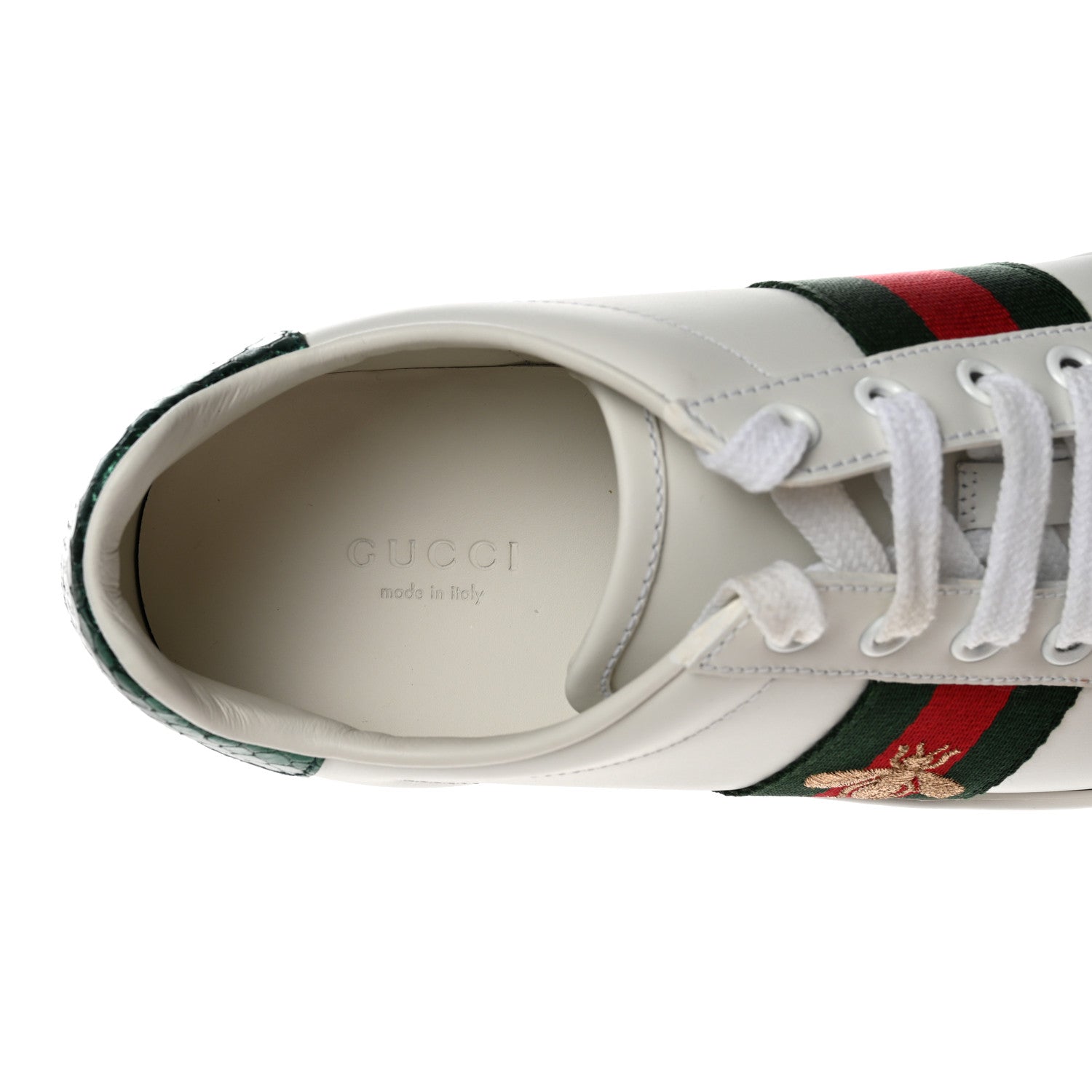 Gucci Calfskin Ayers Bee Embroidered Womens Ace Sneakers 38 White Green 7 of 13