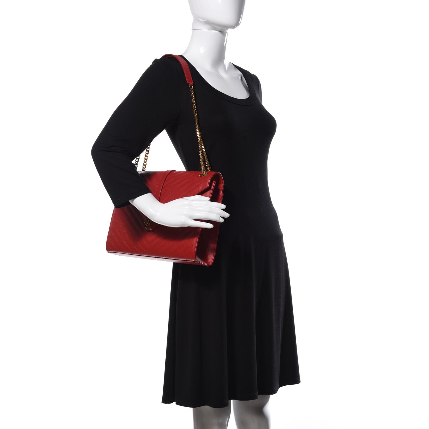 Grain De Poudre Matelasse Chevron Large Monogram Satchel Lipstick Red