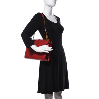 Saint Laurent Grain De Poudre Matelasse Chevron Large Monogram Satchel Lipstick Red 2 of 10