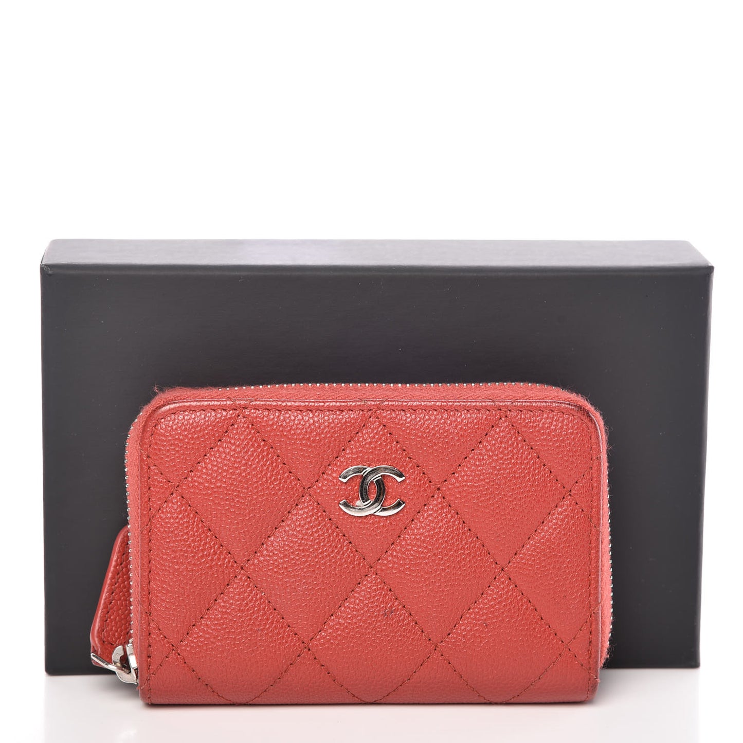 Caviar Quilted Zip Coin Purse Red