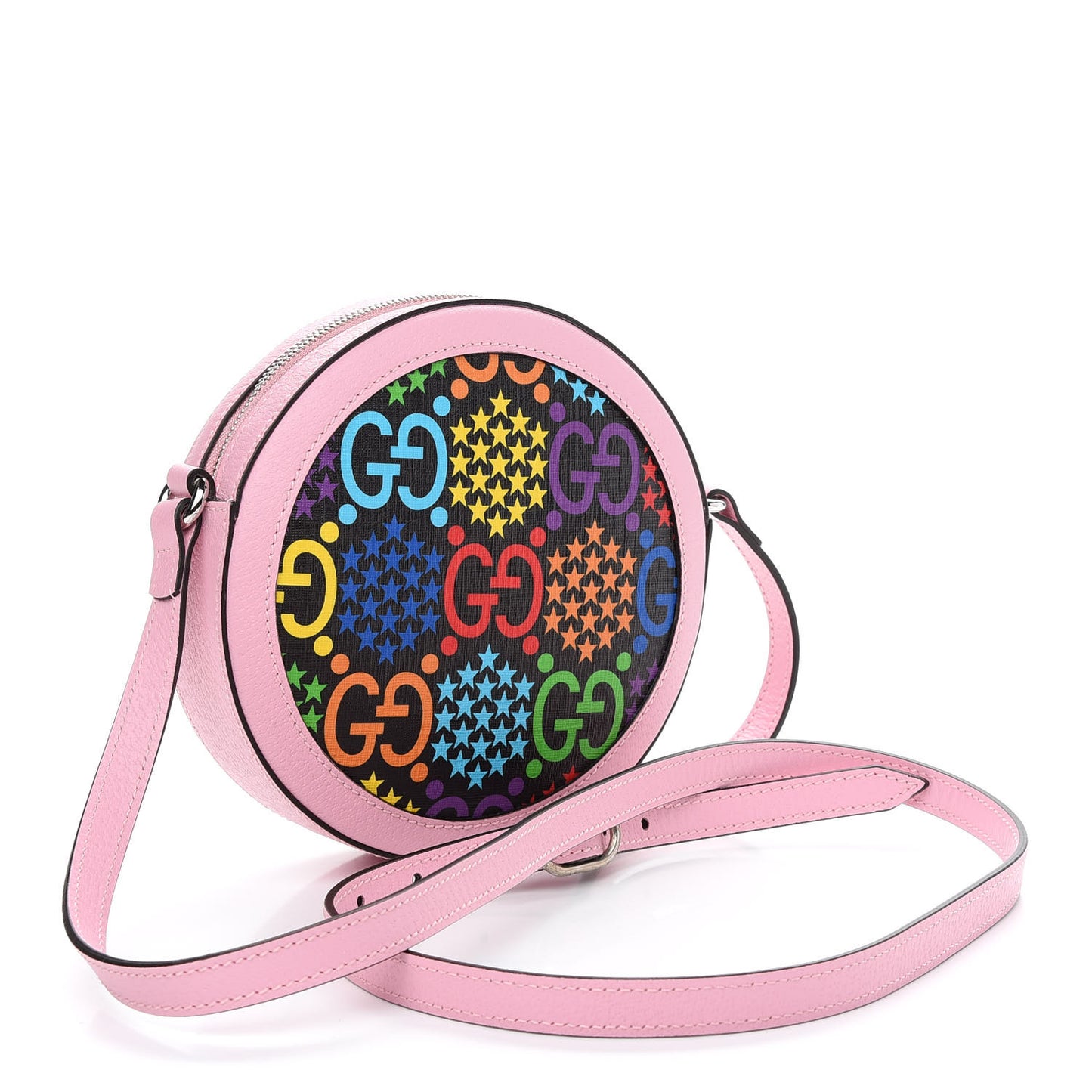 GG Supreme Monogram Psychedelic Round Shoulder Bag Black Multicolor Sugar Pink