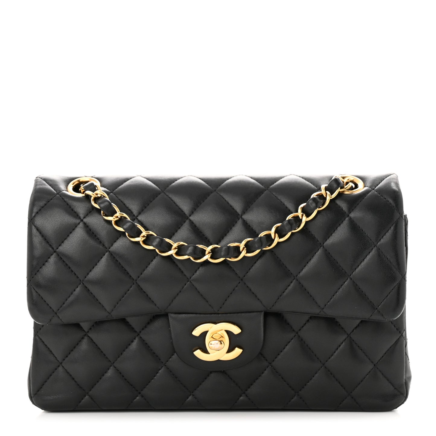 Lambskin Quilted Small Double Flap Black