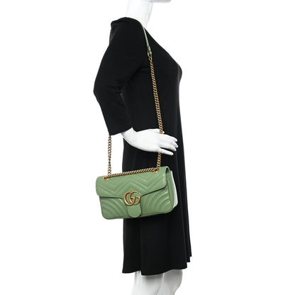Gucci Calfskin Matelasse Small GG Marmont Shoulder Bag Salamander Green 2 of 10