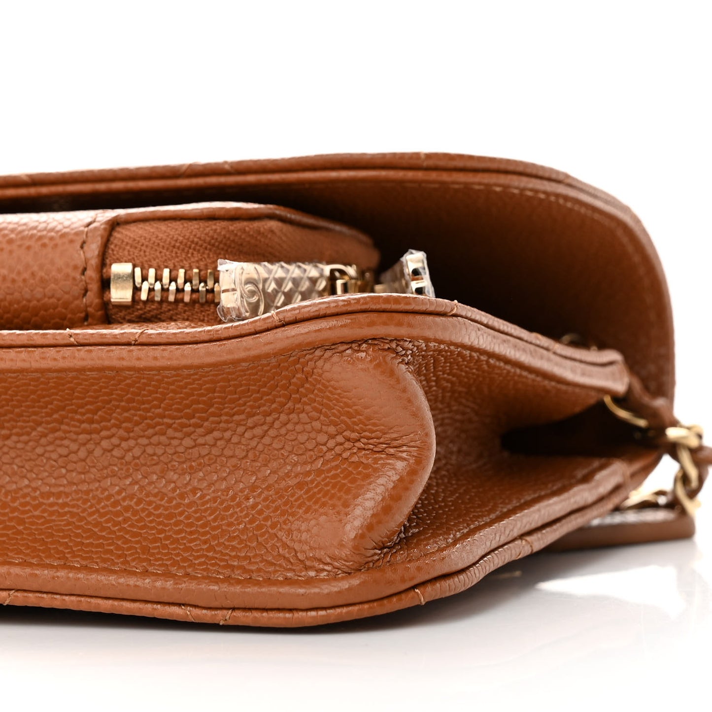 Caviar Quilted Business Affinity Clutch With Chain Flap Camel