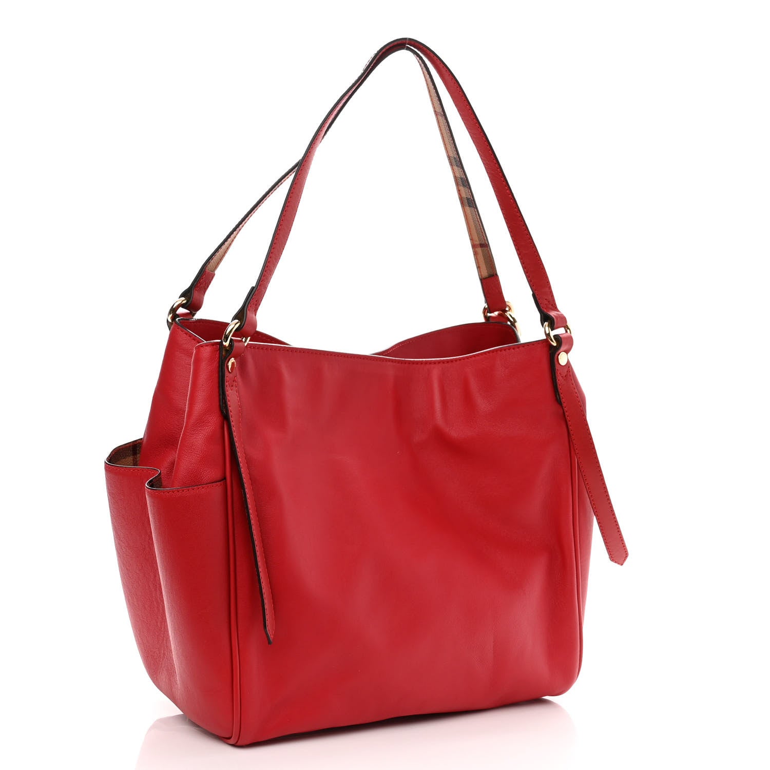 Burberry Calfskin Haymarket Check Small Canterbury Tote Red 3 of 9