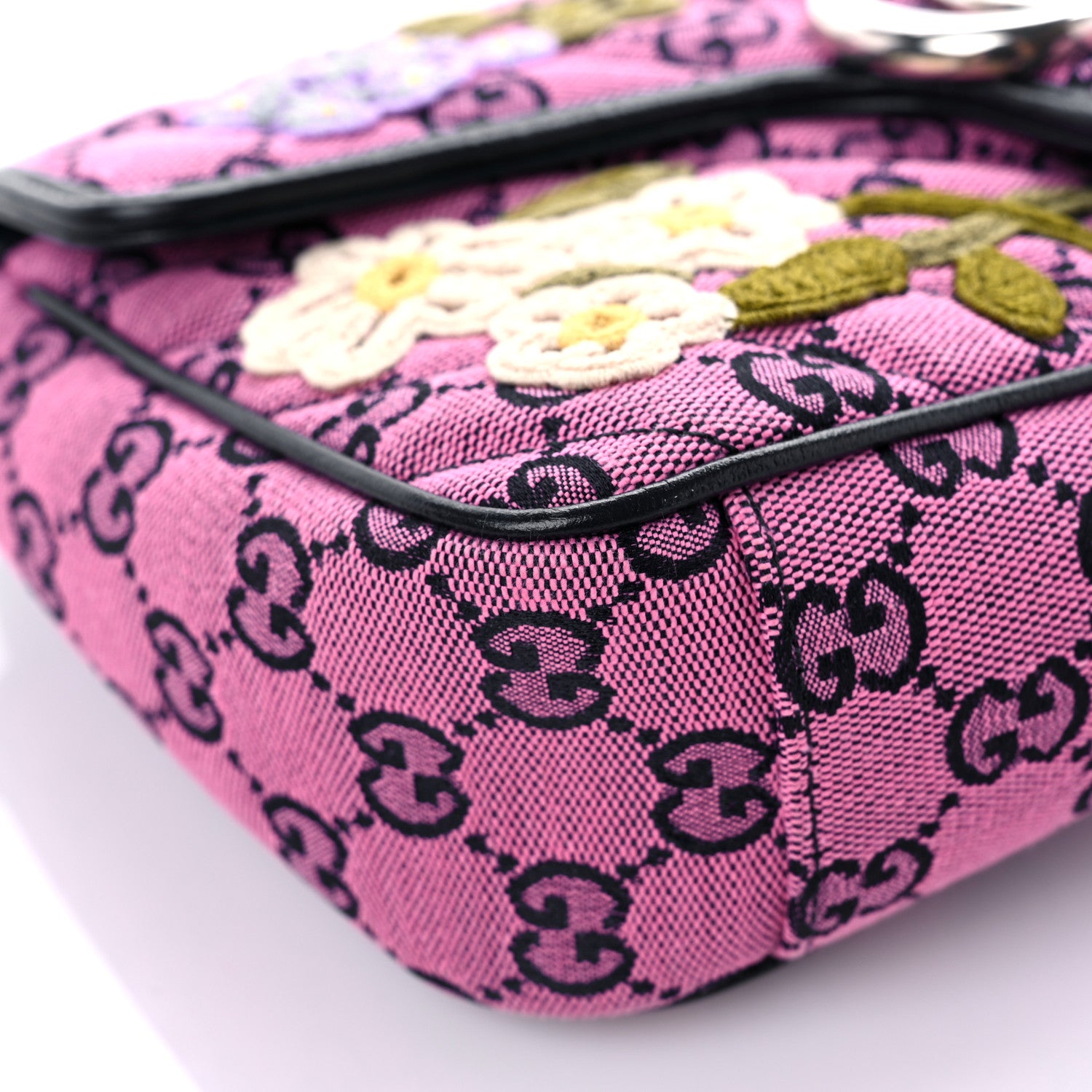 Gucci Monogram Multicolor Matelasse Diagonal Floral Embroidered Small GG Marmont Shoulder Bag Pink Blue Ivory Green Lilac 8 of 17