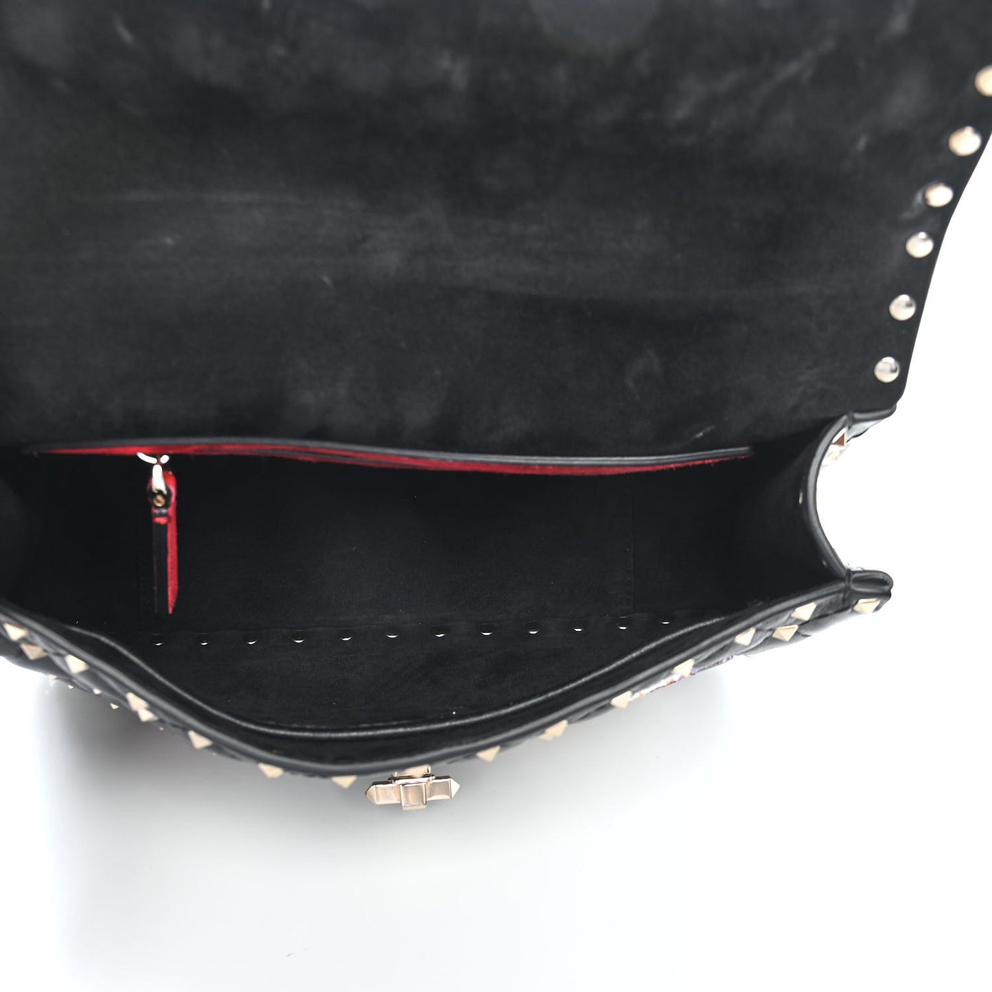 Lambskin Medium Floral Embellished Rockstud Spike Shoulder Bag Black