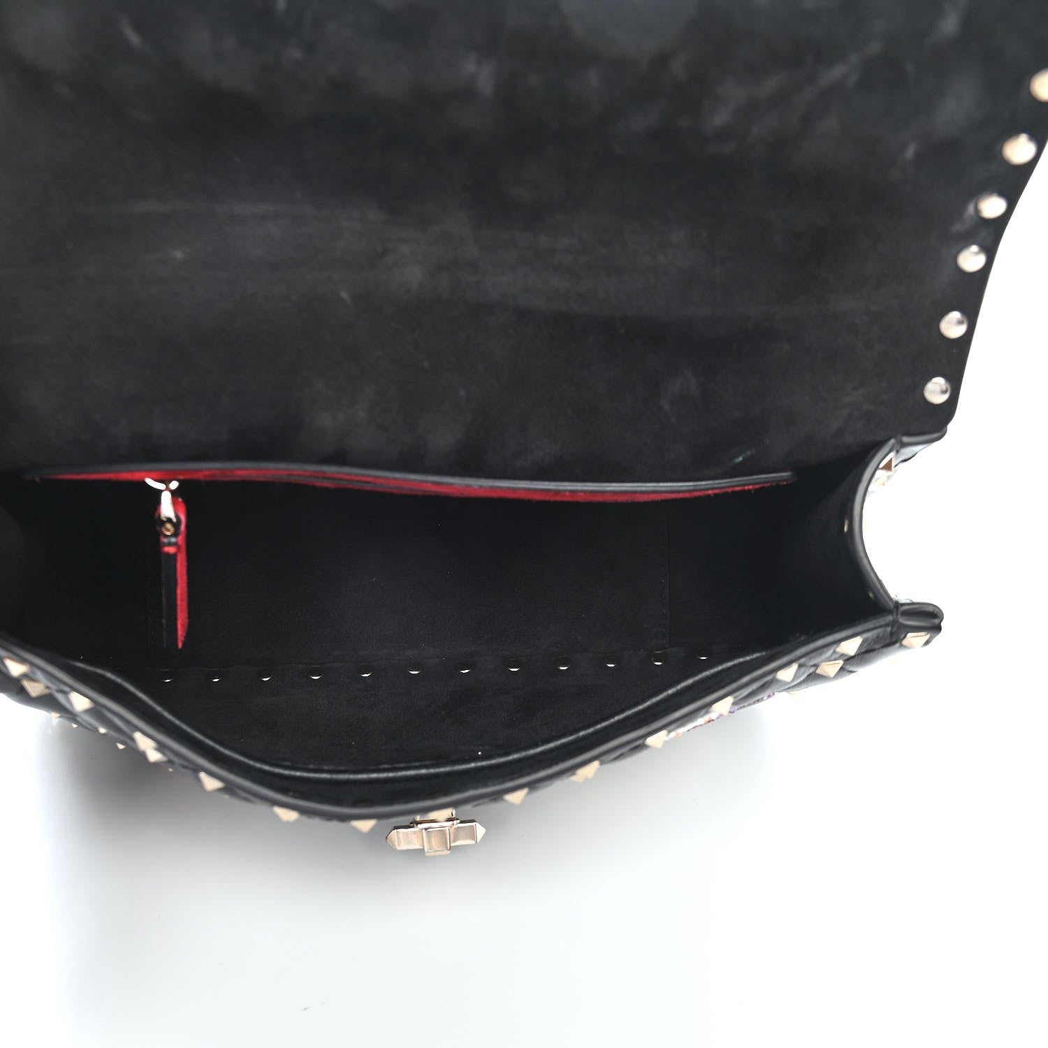 Valentino Garavani Lambskin Medium Floral Embellished Rockstud Spike Shoulder Bag Black 5 of 9
