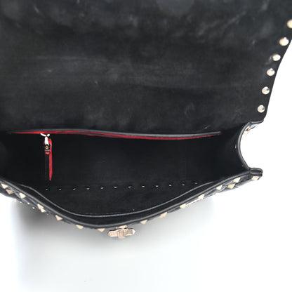 Valentino Garavani Lambskin Medium Floral Embellished Rockstud Spike Shoulder Bag Black 5 of 9