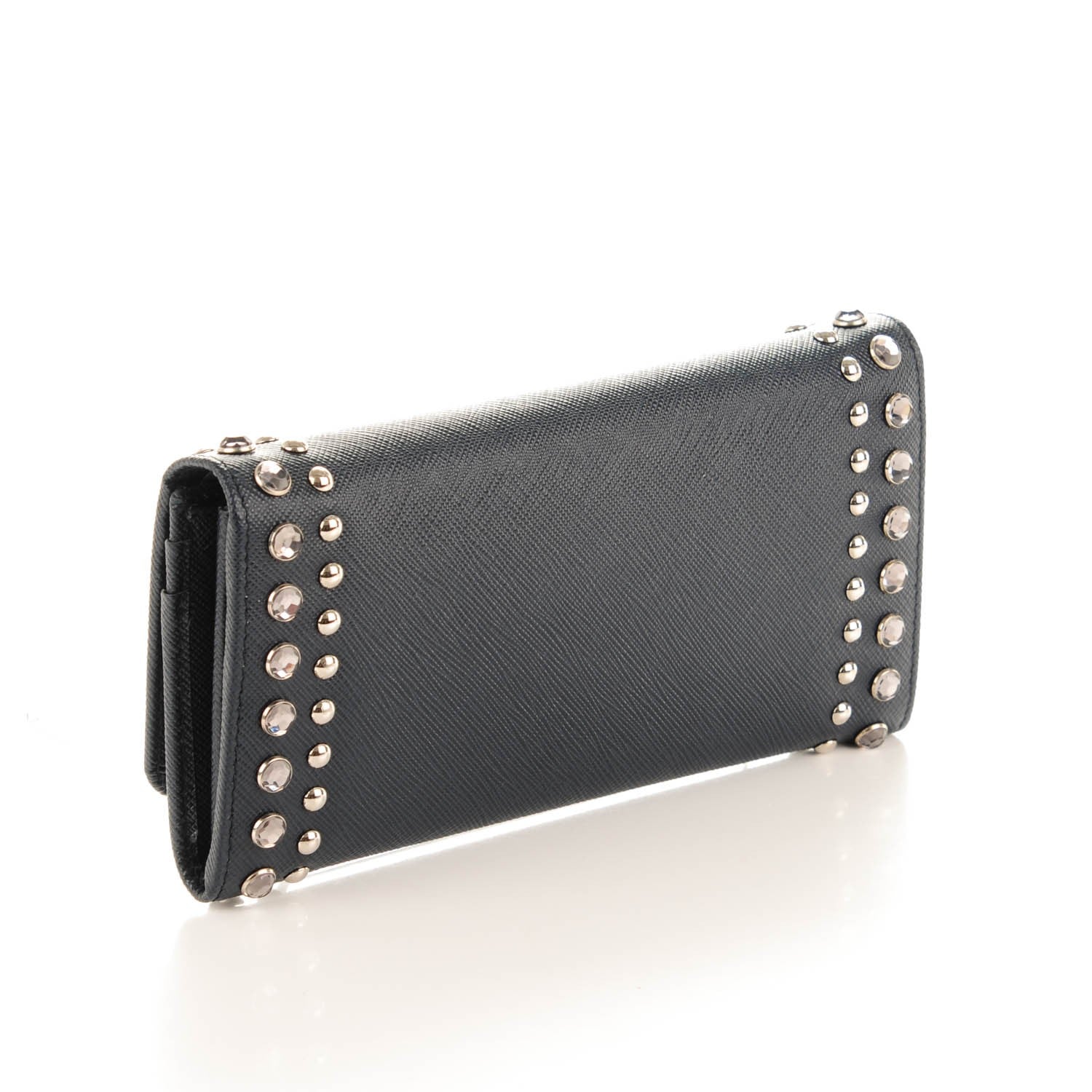 Prada Saffiano Crystal Studded Continental Flap Travel Wallet Baltico 3 of 7
