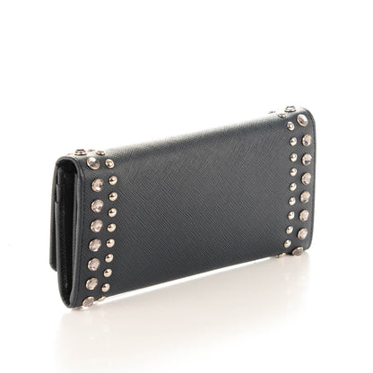 Prada Saffiano Crystal Studded Continental Flap Travel Wallet Baltico 3 of 7