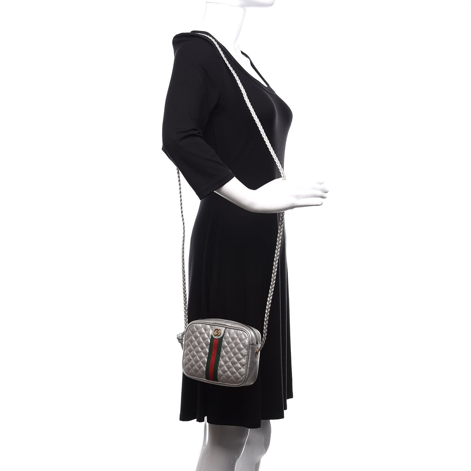 Gucci Laminated Nappa Web Trapuntata Mini GG Shoulder Bag Argento 2 of 12