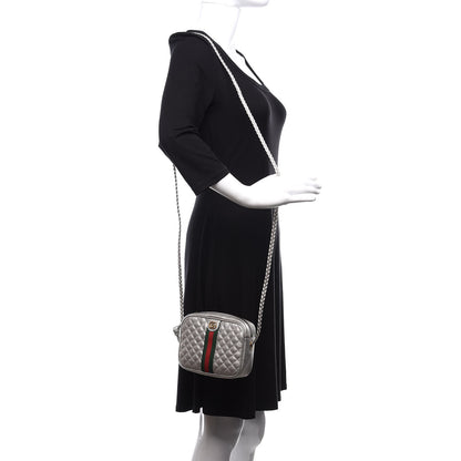 Gucci Laminated Nappa Web Trapuntata Mini GG Shoulder Bag Argento 2 of 12