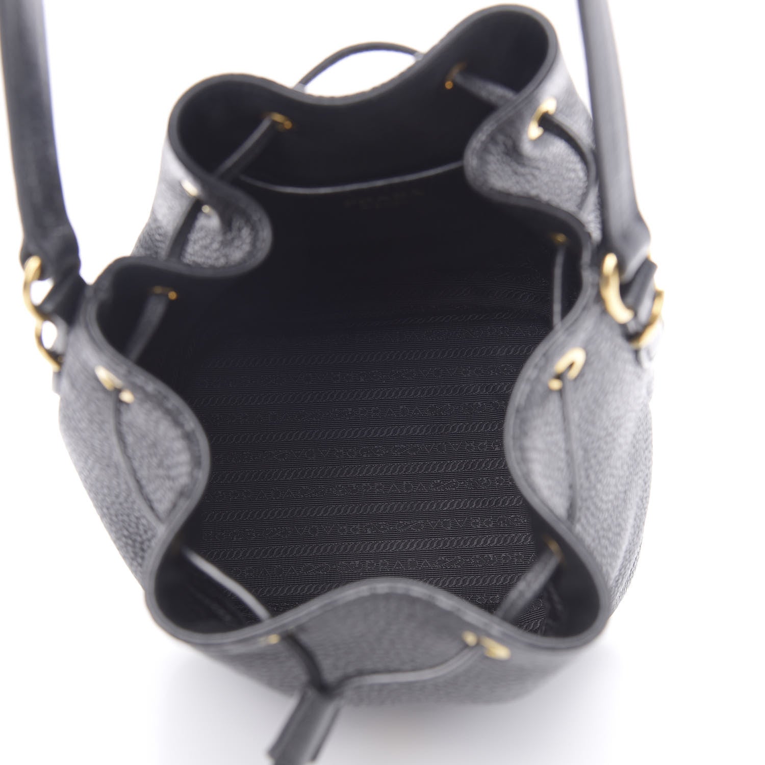 Prada Vitello Daino Drawstring Bucket Black 6 of 10