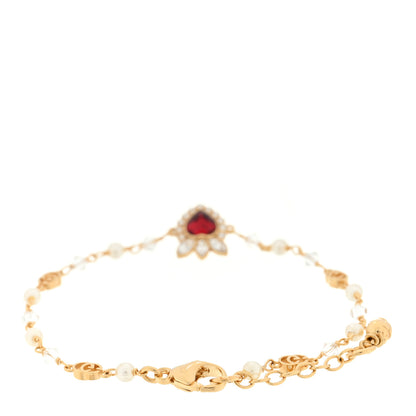 Gucci Crystal Pearl Interlocking G Heart Bracelet Gold Red 2 of 3