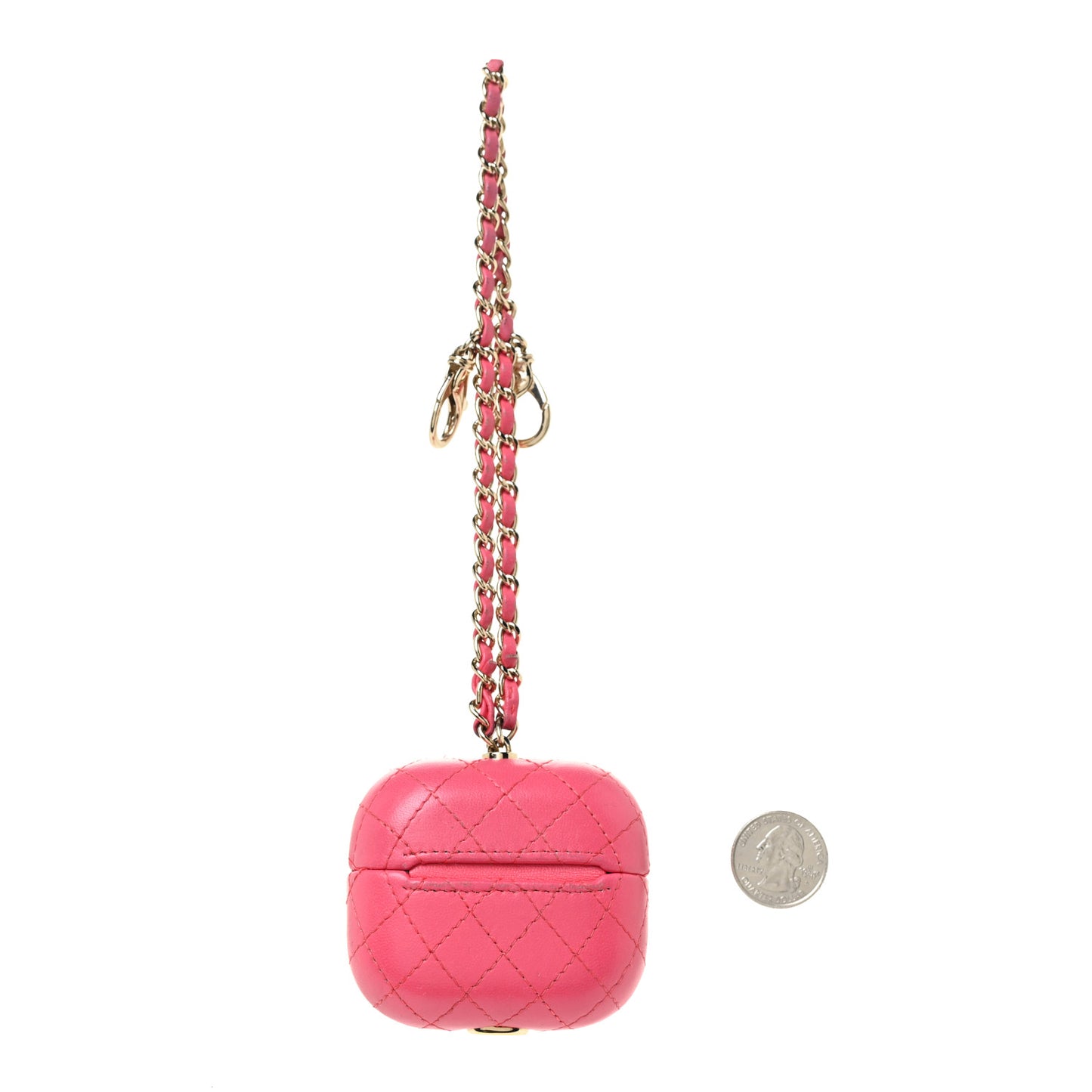Lambskin Quilted Airpods Pro Case With Chain Pink