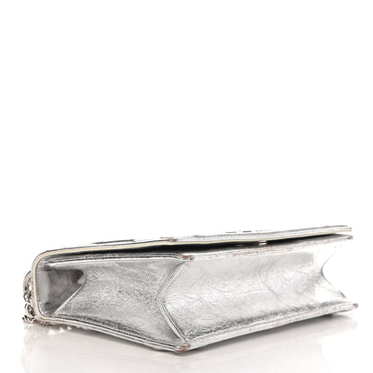 Christian Dior Metallic Crinkled Lambskin Medium Diorama Flap Bag Silver 4 of 17