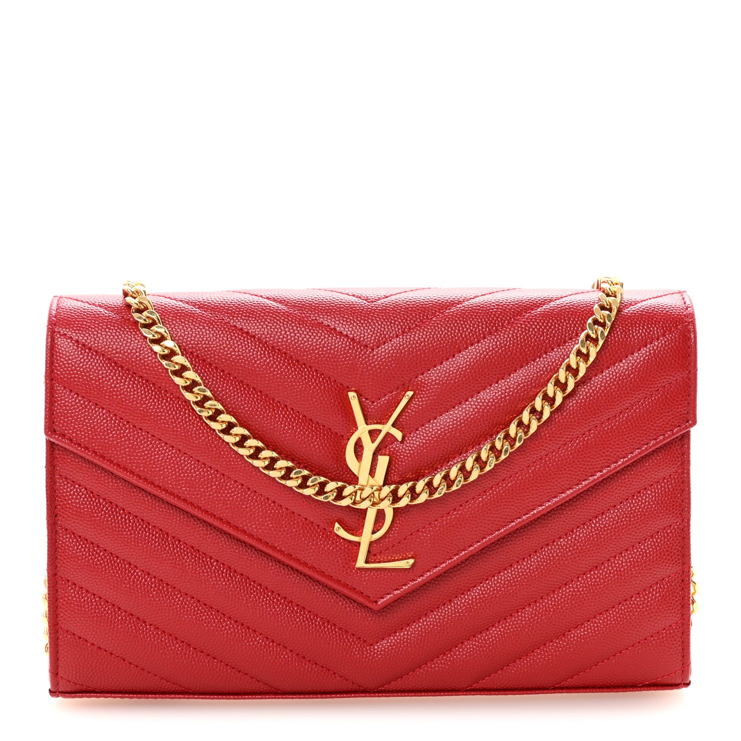 Grain De Poudre Matelasse Chevron Monogram Chain Wallet Rouge Eros