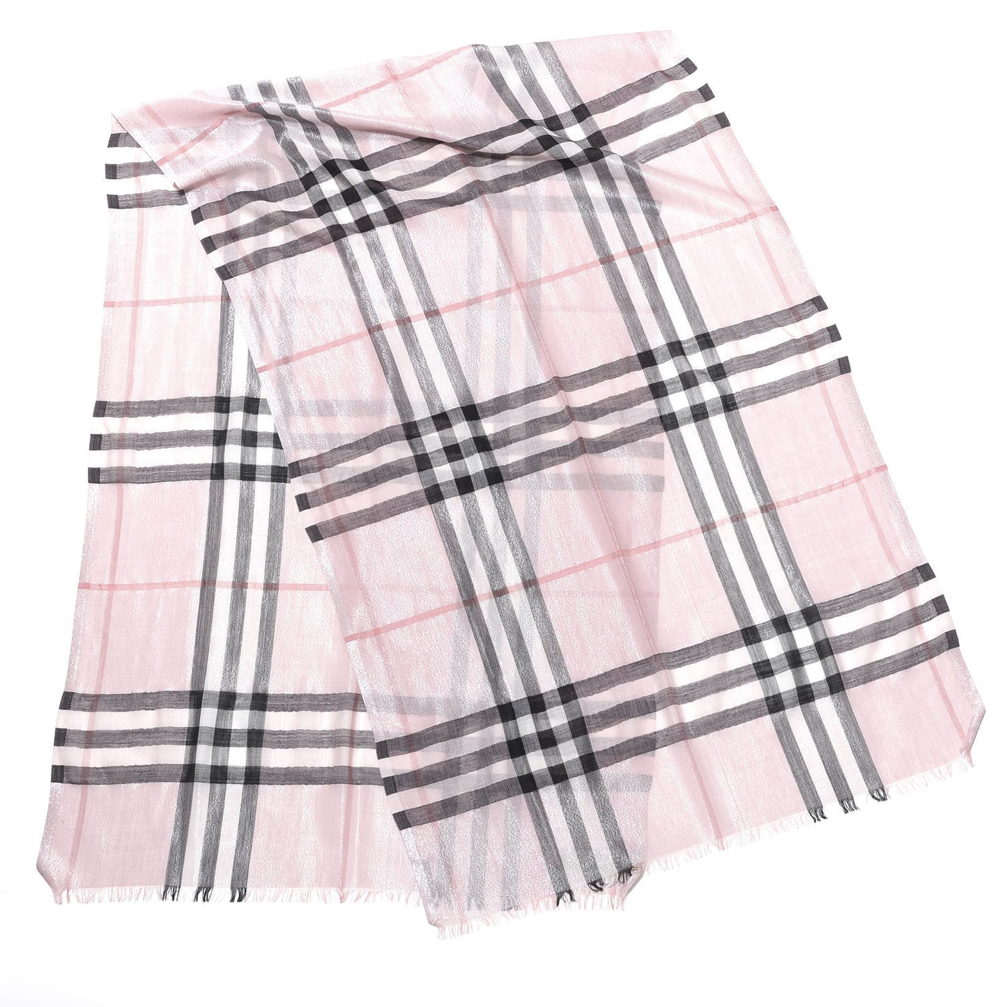 Silk Wool Gauze Giant Check Scarf Alabaster Pink