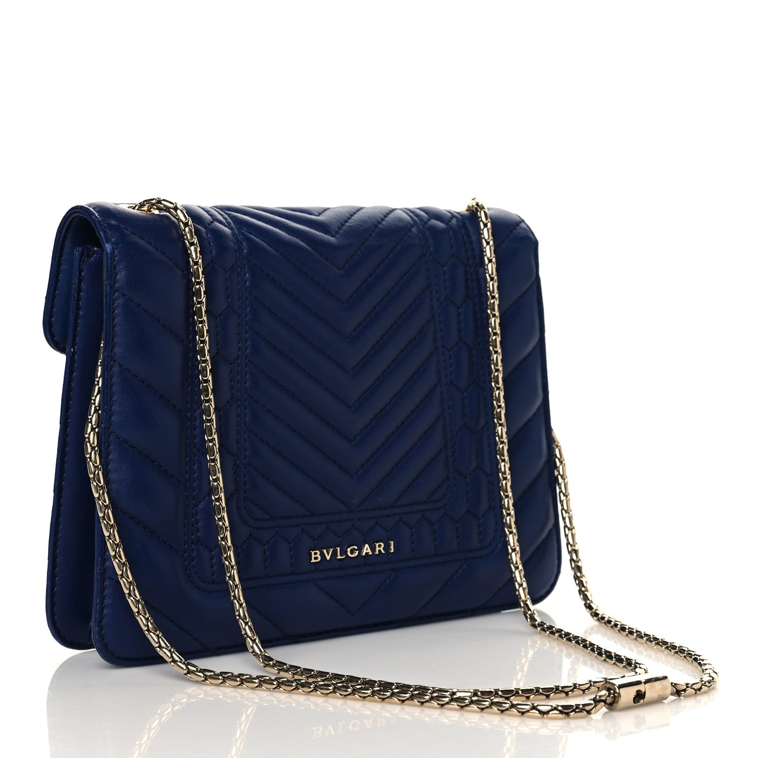 Bulgari Calfskin Quilted Serpenti Forever Shoulder Bag Navy 3 of 12