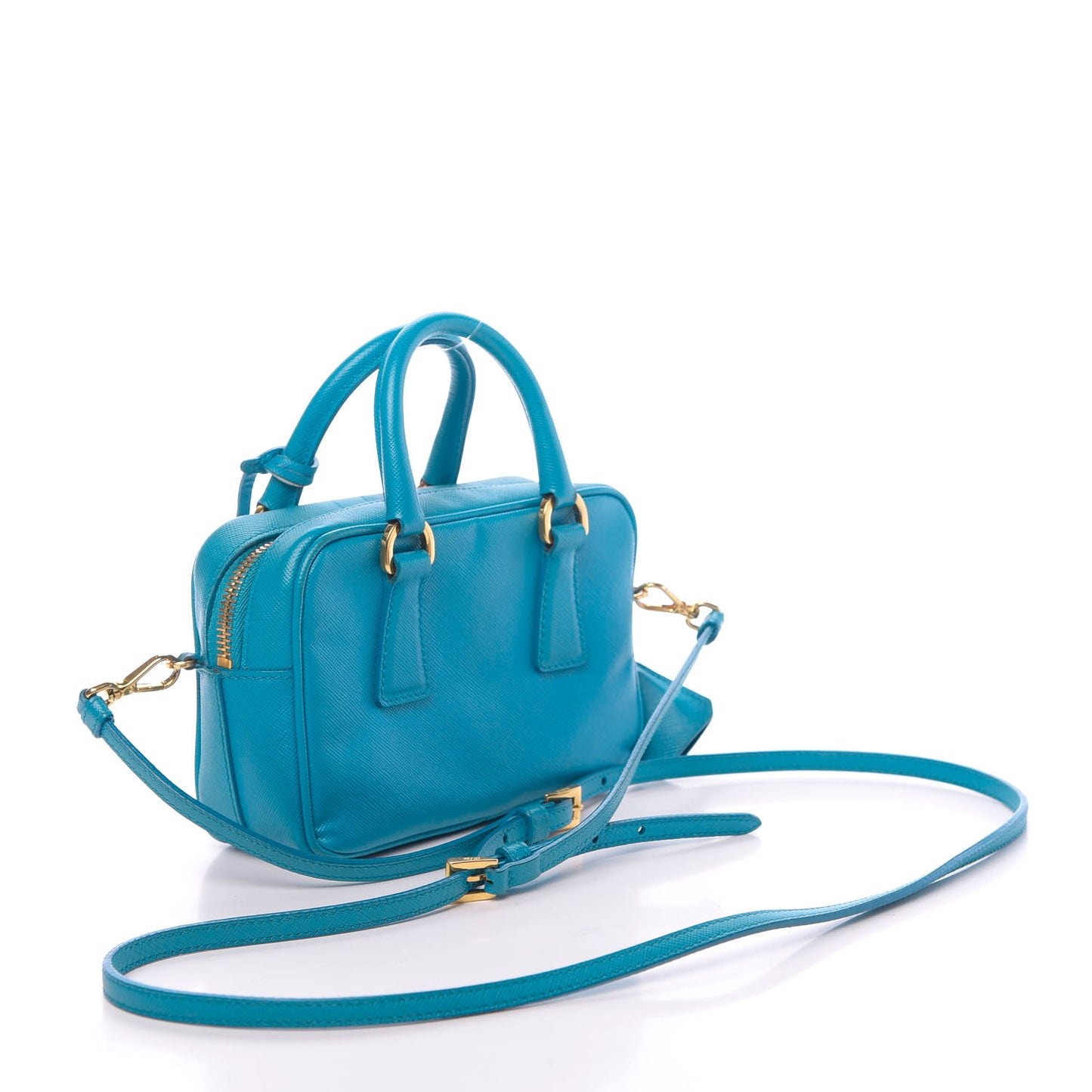 Saffiano Lux Mini Top Handle Crossbody Celeste