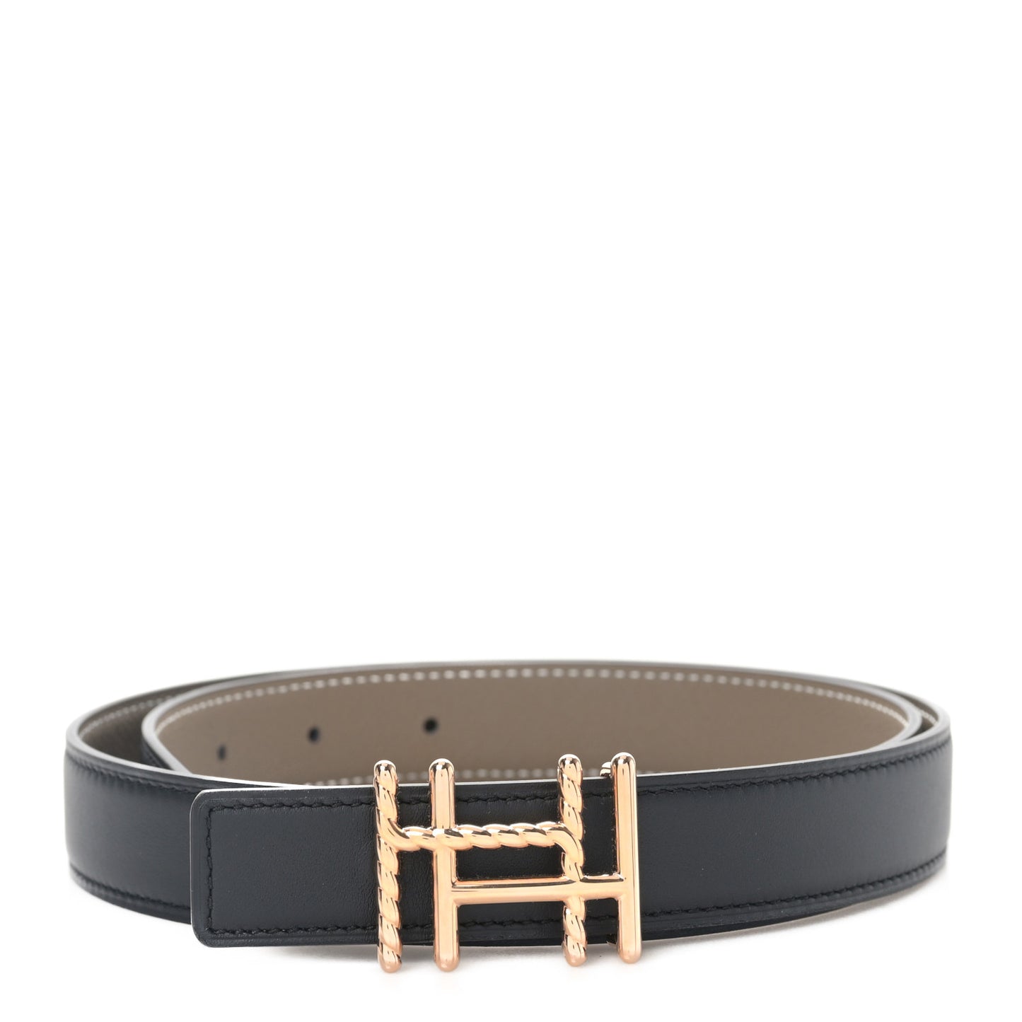 Swift Epsom 24mm H au Carre Twist Belt 75/30 Black Etoupe