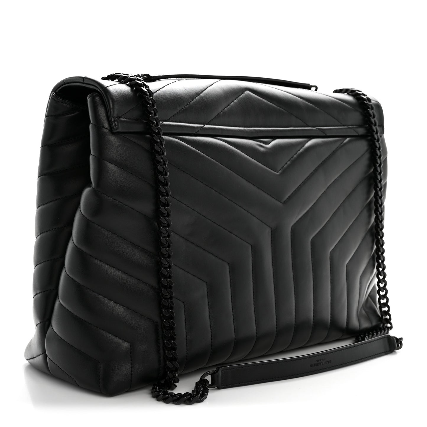 Calfskin Y Quilted Monogram Monochrome Large Loulou Chain Satchel Black