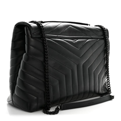 Saint Laurent Calfskin Y Quilted Monogram Monochrome Large Loulou Chain Satchel Black 3 of 13